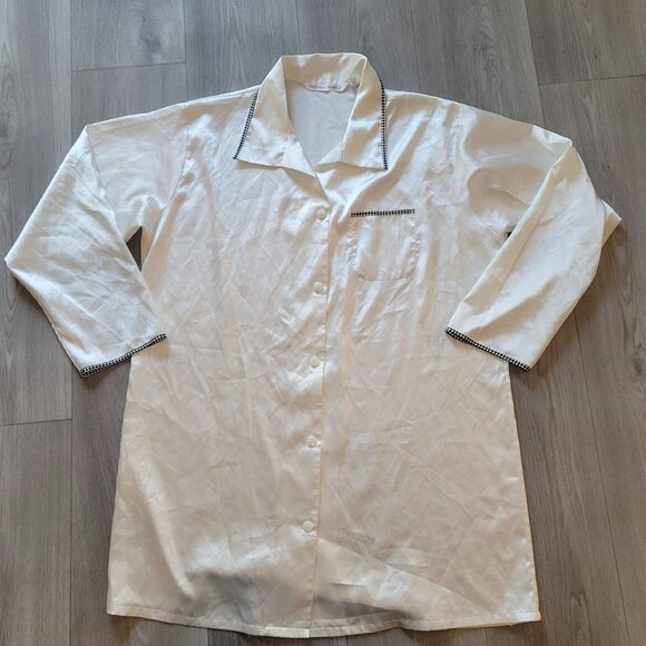 Victorias Secret White Satin Button-Down Long Sleeve Nightshirt L - Picture 4 of 7